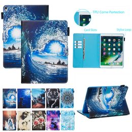 Cartoon Lederen Gevallen voor Samsung T500 T505 T860 T280 T375 T580 T590 T510 T720 T290 T295 P205 Tiger Butterfly Panda Cat Sea Ocean Tower Flower Flip Cover