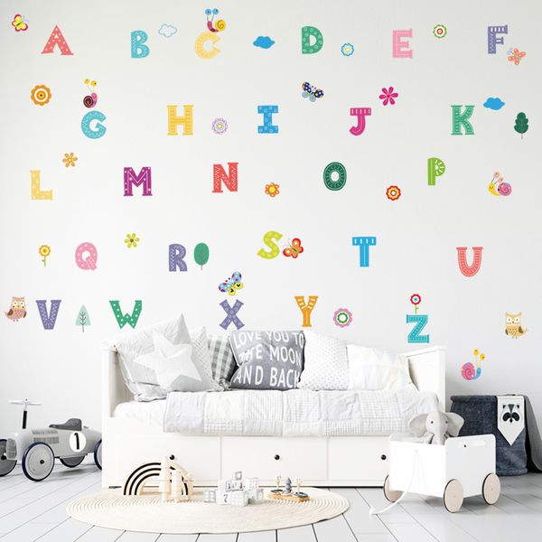 Pegatinas de pared de PVC con letras de dibujos animados para decoración del hogar, calcomanías extraíbles para guardería, dormitorio de niños, papel tapiz para habitación de bebés y niños