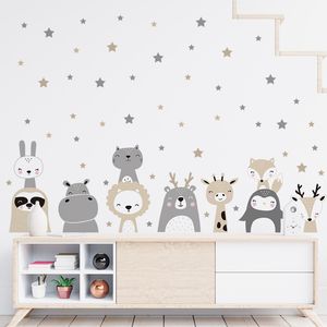 Dessin animé Lion lapin Stickers muraux décor à la maison animaux étoiles papier peint Kawaii décalcomanies pour chambre d'enfants bébé pépinière chambre peintures murales
