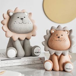 Dessin animé Lion mignon tirelire pour enfants cadeau d'anniversaire boîte d'économie de pièces de monnaie étui de rangement figurines d'animaux ornements décor à la maison 240118