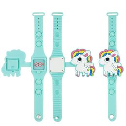 Cartoon Mooie Kinderen Horloges Flip Cover Siliconen Elektronische Kids Horloge Meisjes Student Jongens Klok