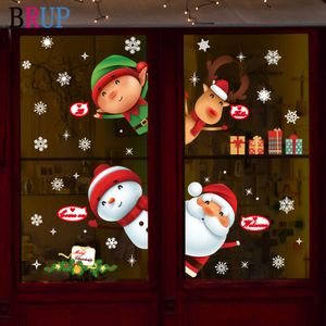 Cartoon Mooie kerstmuurstickers Santa Claus raam Decor Snowman House Decoratie Elk Snowflake Wallpaper waterdicht