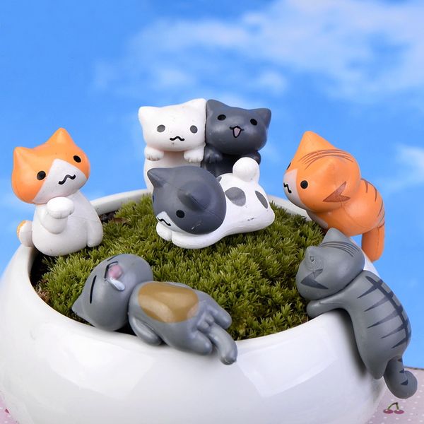 Dessin animé chanceux chats décorations de jardin Micro paysage chaton Microlandschaft Pot Culture outils bonsaï décorations Miniatures 6 pièces/ensemble
