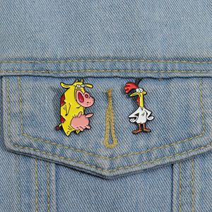 Broches en émail Manga de dessin animé, broches mignonnes personnalisées en forme de coq et de vache, Badges à revers, bijoux animaux, cadeau pour enfants et amis