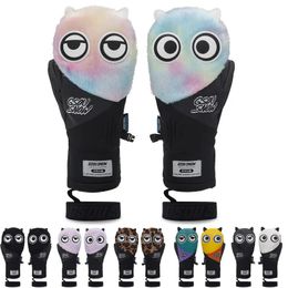 Cartoon Mens or Womens Ice Snow Gloves Winter Warm Breathable Waterproof Skiing Snowboarding Mittens Palm and Five Finger 240105