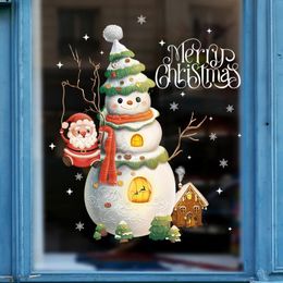 Dessin animé joyeux noël autocollants de fenêtre Santa Claus de Noël en verre Unicorn Decal décorations pour la maison 2024 Année 240410