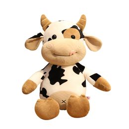 Juguete de peluche de vaca lechera de dibujos animados, muñeco de peluche de animales de ganado de simulación, suéter de peluche suave, almohada de vaca, regalos de cumpleaños para niños LA549