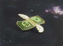 Dessin animé mini billets d'épingles en émail Green Dollar Angel Ailes symbole broche Men039s et femmes039 tricot Badge Acpes2334775