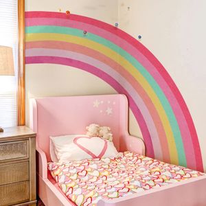 Cartoon Minimalistische vijf kleuren Solid Rainbow Achtergrond Wall Sticker voor thuisslaapkamer Woonkamer 240407