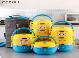 Cartoon Minion Lunchbox van roestvrij staal voor kinderen in dozen Thermisch Bento voor scholieren Servies 4D Lunchbox voor kinderen Y2004297850144