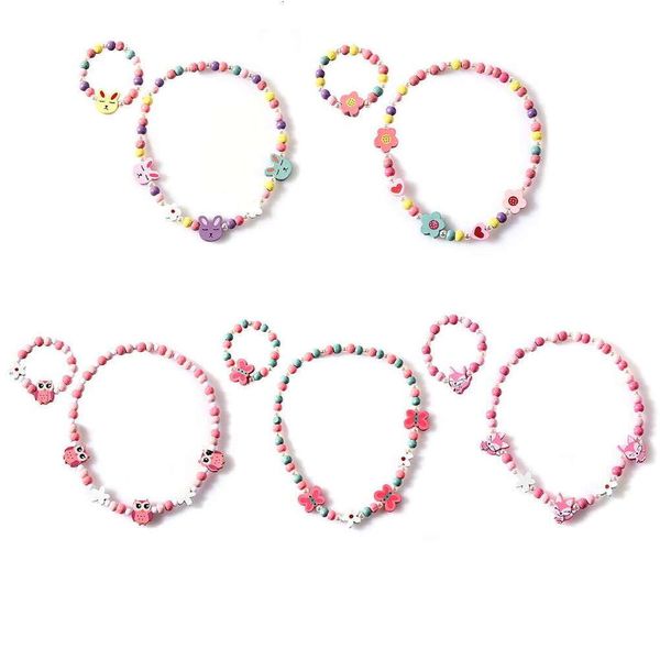 Ensemble de colliers de dessin animé pour enfants, bijoux animaux colorés, perles florales, accessoires de Bracelet à la mode