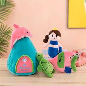 Cartoon Ocean Castle Children's Puzzle Plush Toy Dolphin Turtle Dolls Mermaid Doll Baby Gift LA622