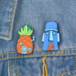 Broche de maison en forme d'ananas, poulpe de dessin animé, éponge, Badge en métal