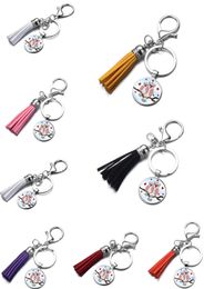 Cartoon Owl Glass Cabochon Keychain Tassel Keyring sleutelhouders verbieden Hang Fashion Jewelry Will en Sandy New