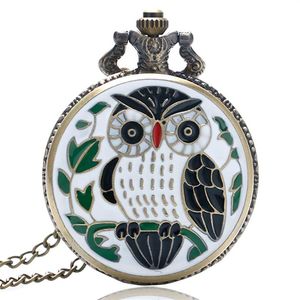 Collier de montre de poche hibou dessin animé - horloge animale en bronze époxy avec mouvement à quartz cadeau parfait pour hommes et femmes2108