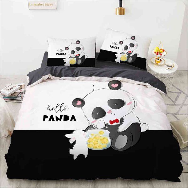 Juego de cama infantil de Panda de dibujos animados para niños y niñas, funda nórdica, funda de almohada, ropa de cama, edredón 135 140x200 Rabbit
