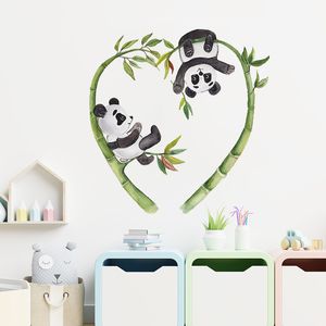 Dessin animé panda amour bambou fleurs enfants chambre porche maison décoration murale PVC stickers muraux chambre décor esthétique bricolage 39x40cm