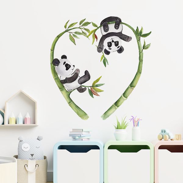 Panda de dibujos animados amor bambú flores niños dormitorio porche hogar pared decoración PVC pared pegatinas habitación decoración estética DIY 39x40cm