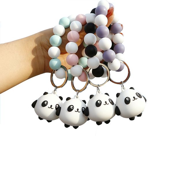 Panda de dibujos animados colgante pulsera llaveros pulseras de cuentas de silicona lindo juguete llavero accesorios de moda