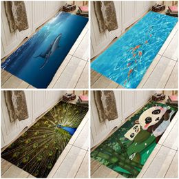 Dessin animé Panda Shark Fish Fish Fish Paon Cat Cuisine Cuisine Entrée Tapis Plancher Tapis Anti-Slin Plancher Salle de bain Couloir 210329