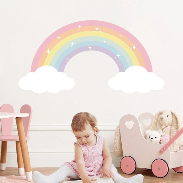 Dessin animé pastel arc-en-ciel Clouds Nom personnalisé Mur Secal Girl Girl Girl Autocyle Autocollant Autocyle Kids Chambre DÉCOR DÉCORS HOME DÉCORS 240429