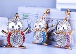 Cartoon Penguin Shape Chain Key Creative 3 Colors Diamond Metal Lindo Penguin Key Ring Bag Fashion Accesorios7658123
