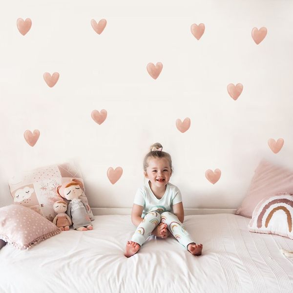 Pegatinas de pared de guardería de corazón rosa de dibujos animados decoración de dormitorio de niñas vinilo extraíble DIY calcomanías de pared impresión decoración Interior del hogar