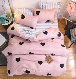 Dessin animé Pink Love Litting Sets 4pcs Soft Breathable Migne Kids Bed Cover Cover Set Heart Print Counvers Covers Fett avec taire d'oreiller F5552834