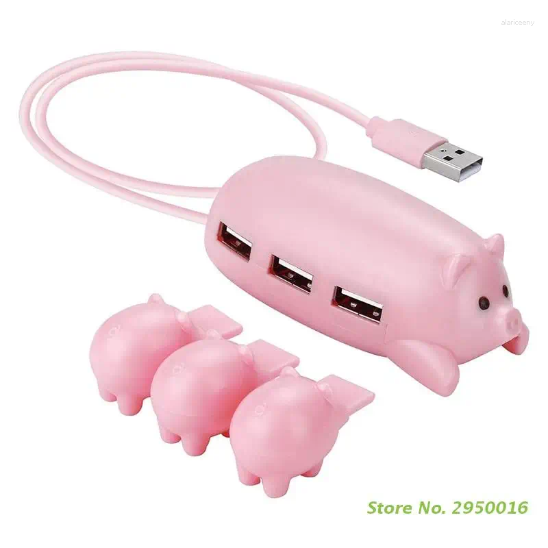 Cartoon Pink Pig 3 Port USB 2.0 Hub Splitter för Laptop Keyboard Mouse Adapter Portable Extender Gadget