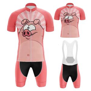 Cartoon roze varkensjersey set zomerse fiets fietskleding mtb fiets kleding uniform mannen dragen maillot ropa ciclismo 240407