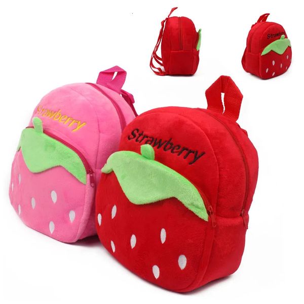 Dessin animé rose / motif de fraise rouge en peluche sac à dos sac école bébé mignon mini sac de bonbons pour la maternelle garçon fille 240424