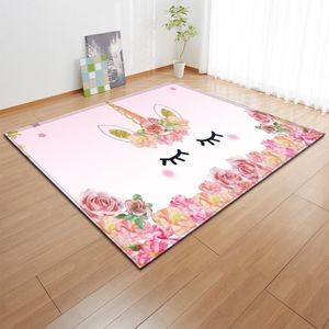 Tapis de licorne rose de dessin animé, tapis de flanelle antidérapant, tapis de jeu pour enfants, tapis décoratif pour chambre de filles, tapis et tapis de salon T20294v