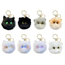 Dessin animé en peluche chat porte-clés fait à la main en fausse fourrure boule porte-clés pour femmes filles sac décoration cadeaux d'anniversaire 8 couleurs cadeaux