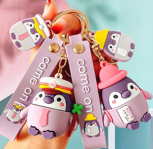 LLavero de pingüino positivo de dibujos animados, accesorios bonitos para parejas con llaveros, bolso de estudiante para chica, colgante de regalo, llavero al por mayor