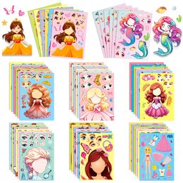 Cartoon Princess Refaced Stickers 6pcs Waterdichte strip Anime Girls Mermaid Sticker Set Girls Gift Notebook gitaar laptop fles patches diy stickers 6 vellen 6 vellen