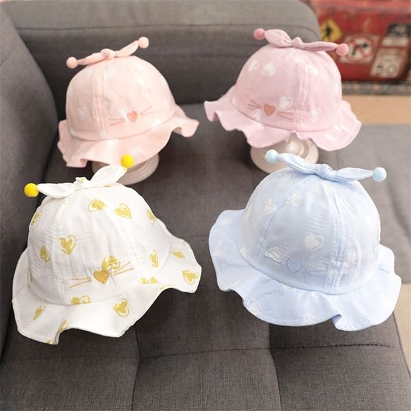 Dessin animé impression bébé pêcheur chapeau mignon chat broderie enfants seau casquette pour filles printemps été doux lapin oreille enfants chapeau de soleil 220514