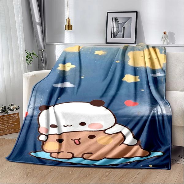 Manta con estampado de dibujos animados de oso y Pa, linda serie Bubu Dudu, franela cálida para niños, cama suave y cómoda para el hogar 240326