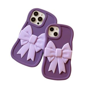 Cartoon Purple Bow mobiele telefoon kussens Premium Design Siliconen Soft Case voor iPhone 14 14Pro 14Plus 13 12 11 Pro Max XS XR Non-Slip Anti-Fall Protective Cover met Retail Box
