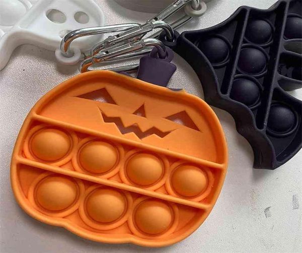 Dessin animé PUSH POP doigt jouets Silicone Halloween citrouille chauve-souris fantôme crâne porte-clés sensoriel bulle Puzzle porte-clés enfants jouet de décompression G921RIH8654741