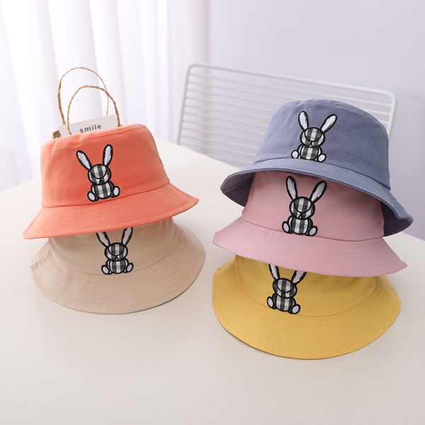 Dessin animé lapin bébé seau chapeau printemps été Animal Plaid pêcheur casquette enfants garçons filles soleil chapeaux enfants en plein air casquettes