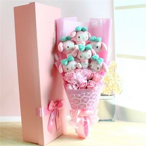 Cartoon Rabbit Dog Plush Toy Creative Flower Bouquet Woondecoratie Valentijnsdag Kerst Graduation Gift 220406