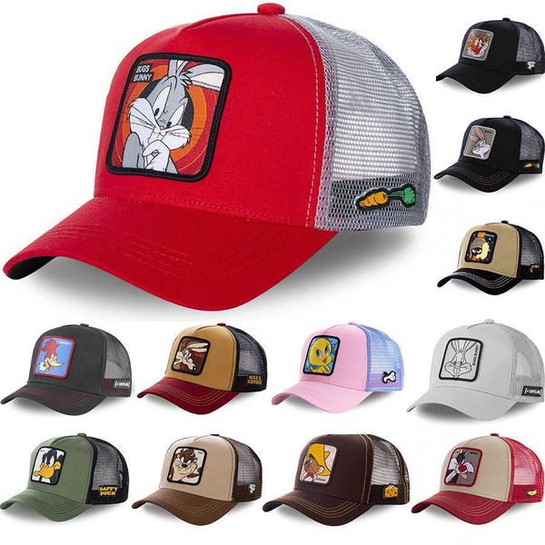 Gorra de béisbol de pato y conejo de dibujos animados, sombrero de red de verano con animación, sombrero de conductor de camión americano, protección solar