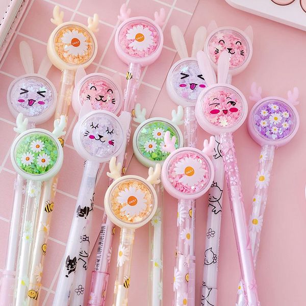 Stylo Gel à paillettes de chat, oreilles de lapin de dessin animé, stylos de Signature en forme de cœur pour fille, outils d'écriture de Test d'étudiant mignon 0515