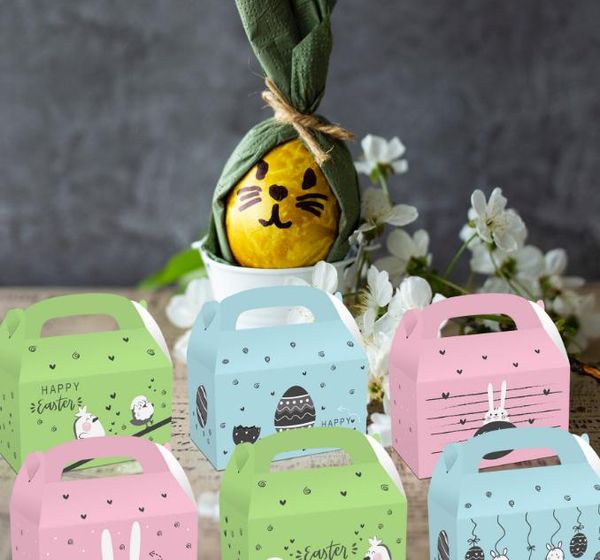 Boîte d'emballage en papier avec poignée de lapin de dessin animé, emballage de muffins et cupcakes simples, coffrets cadeaux de fête pour mariage, boîte à gâteaux d'anniversaire SN2707 ZZ