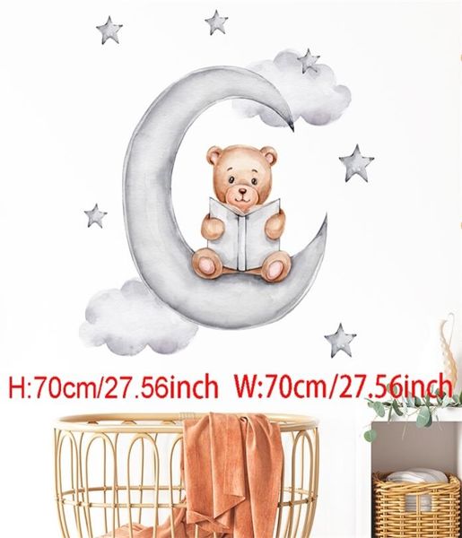 Pegatinas de pared de estrellas y luna de conejo de dibujos animados para decoración de habitación de niños, guardería de bebé, dormitorio, sala de estar, calcomanías de pared, decoración de casa de animales 29850379