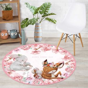 Cartoon Ronde Tapijt voor Woonkamer Antislip Vloer Yoga Pad Crawl Area Tapijt Kinderen Spelen Tent Vloer Mat Cloakroom Rug 210928