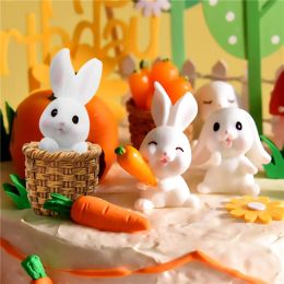 Dessin animé lapin jouet décoration de gâteau doux poterie animaux Mini lapin Figurines décoration de gâteau bébé douche pâques enfants fête d'anniversaire 7 pièces/ensemble