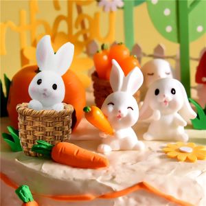 Cartoon Konijn Speelgoed Taarttoppers Zacht Aardewerk Dieren Mini Bunny Beeldjes Taartdecoratie Babyshower Pasen Kinderverjaardagsfeestje 7 stks/set