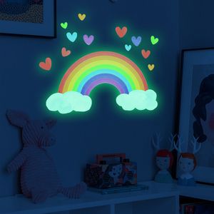 Cartoon Regenboog Lichtgevende Muurstickers Glow In The Dark Fluorescerende Wolk Hart Muurtattoo Voor Baby Kid Kamers Kinderkamer Home Decor