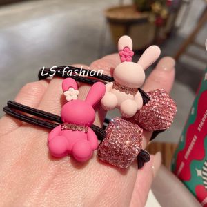 Cartoon lint roze konijn schattig kinderen elastische haarbands touw kinderen haren banden meisjes haaraccessoires baby hoofdtooi 1505